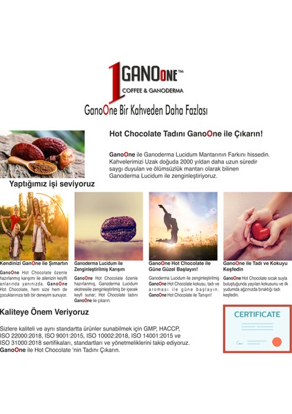 3 Kutu Ganoone Hot Chocolate, Ganoderma Reishi Mantarı Özütlü Içecek Karışımı - (60 Poşet x 28g)