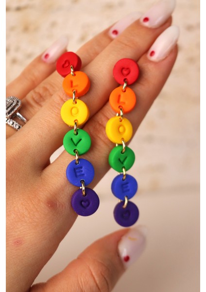 Polimer Kil Gökkuşağı Yuvarlak Küpe, Rainbow Küpe, Sevgililer Günü Hediyesi, Love Is Love Küpe, Çok Renkli Sallanan Küpe fiyatları