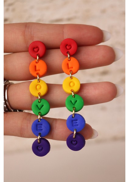 Polimer Kil Gökkuşağı Yuvarlak Küpe, Rainbow Küpe, Sevgililer Günü Hediyesi, Love Is Love Küpe, Çok Renkli Sallanan Küpe fırsatları