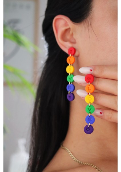 Polimer Kil Gökkuşağı Yuvarlak Küpe, Rainbow Küpe, Sevgililer Günü Hediyesi, Love Is Love Küpe, Çok Renkli Sallanan Küpe indirimleri