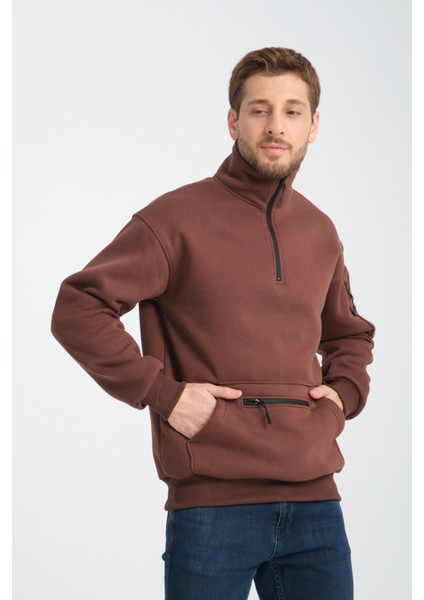 Pamuklu içi Polarlı Dik Yaka Kanguru Cepli Sweatshirt modelleri