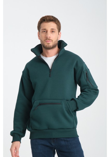 Pamuklu içi Polarlı Dik Yaka Kanguru Cepli Sweatshirt fiyatları