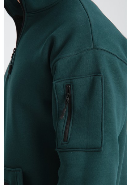 Pamuklu içi Polarlı Dik Yaka Kanguru Cepli Sweatshirt indirimleri