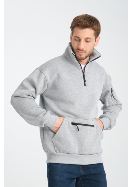 Pamuklu içi Polarlı Dik Yaka Kanguru Cepli Sweatshirt fiyatları