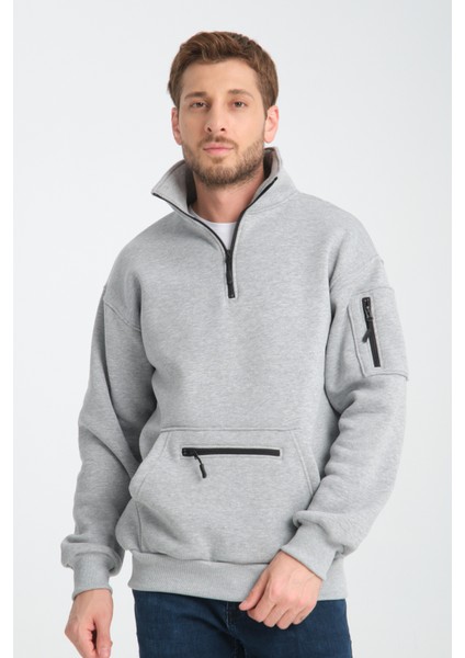 Pamuklu içi Polarlı Dik Yaka Kanguru Cepli Sweatshirt modelleri