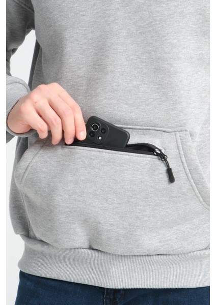 Pamuklu içi Polarlı Dik Yaka Kanguru Cepli Sweatshirt fırsatları