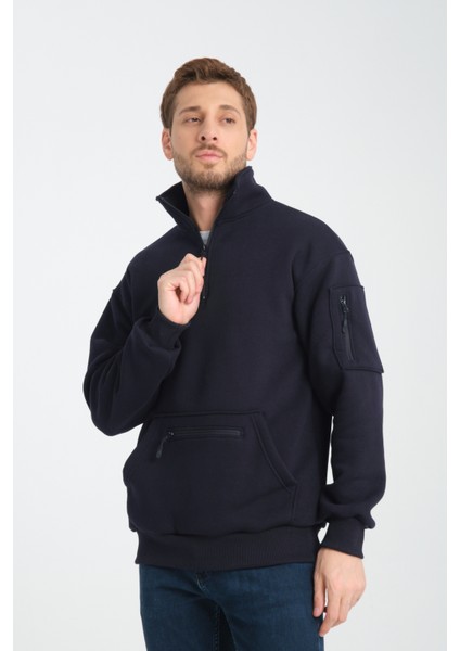 Pamuklu içi Polarlı Dik Yaka Kanguru Cepli Sweatshirt fiyatları