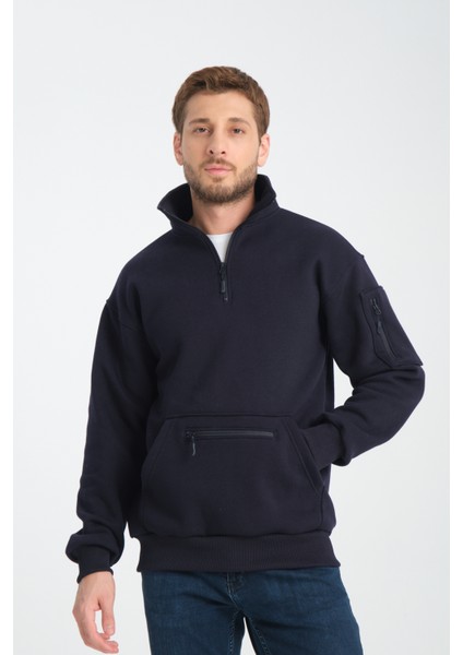 Pamuklu içi Polarlı Dik Yaka Kanguru Cepli Sweatshirt modelleri