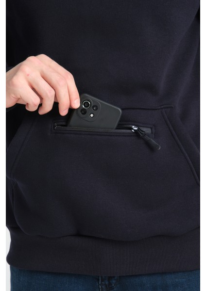 Pamuklu içi Polarlı Dik Yaka Kanguru Cepli Sweatshirt fırsatları