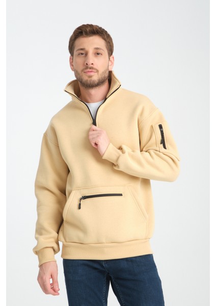 Pamuklu içi Polarlı Dik Yaka Kanguru Cepli Sweatshirt modelleri