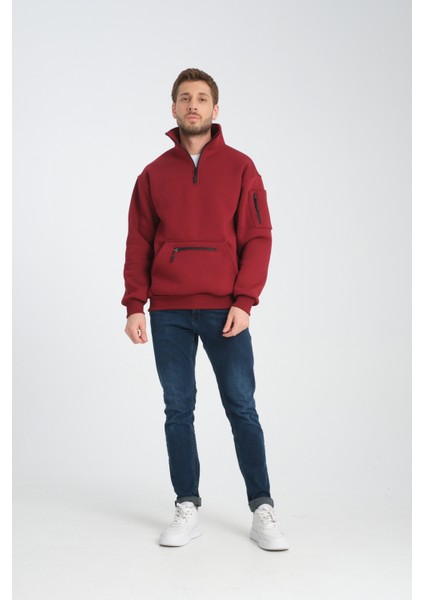 Pamuklu içi Polarlı Dik Yaka Kanguru Cepli Sweatshirt fiyatları