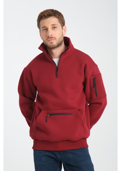 Pamuklu içi Polarlı Dik Yaka Kanguru Cepli Sweatshirt modelleri