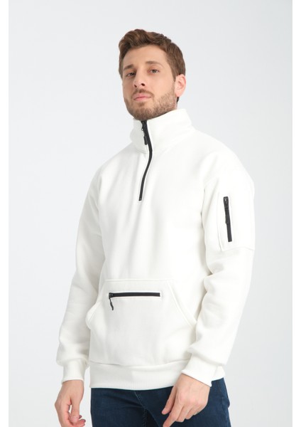 Pamuklu içi Polarlı Dik Yaka Kanguru Cepli Sweatshirt fiyatları