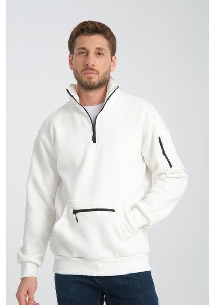 Pamuklu içi Polarlı Dik Yaka Kanguru Cepli Sweatshirt modelleri