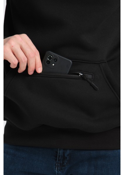 Pamuklu içi Polarlı Dik Yaka Kanguru Cepli Sweatshirt fırsatları