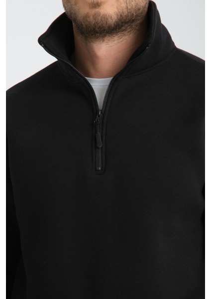 Pamuklu içi Polarlı Dik Yaka Kanguru Cepli Sweatshirt indirimleri