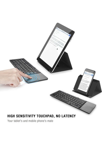 B033 Kablosuz Klavye ve Taşınabilir Üç Katlı Bluetooth Kablosuz Klavye, (Koyu Gri)
