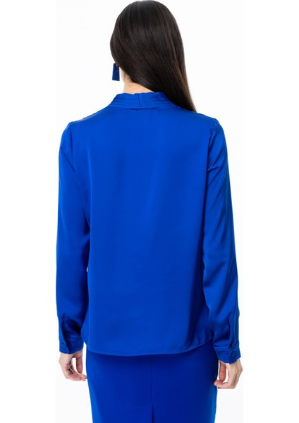 Önü Drapeli Saten Bluz Saks modelleri