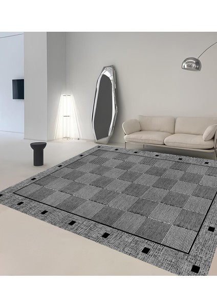 Kaymaz Taban Modern Premium Kalite Salon Mutfak Koridor Halısı Gri 4038