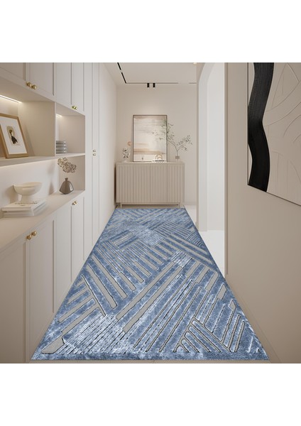 Kaymaz Taban Modern Premium Kalite Salon Mutfak Koridor Halısı Mavi 4057