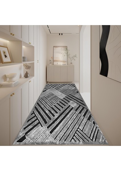 Kaymaz Taban Modern Premium Kalite Salon Mutfak Koridor Halısı Siyah 4057