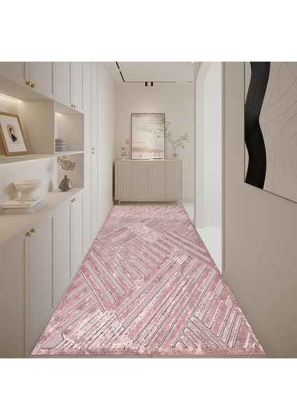 Kaymaz Taban Modern Premium Kalite Salon Mutfak Koridor Halısı Pembe 4057
