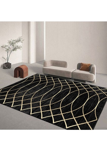 Kaymaz Taban Modern Premium Kalite Salon Mutfak Koridor Halısı Siyah 4076