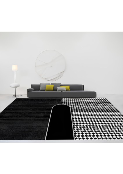 Kaymaz Taban Modern Premium Kalite Salon Mutfak Koridor Halısı Siyah 4084