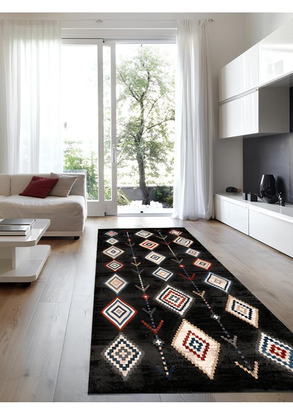 Kaymaz Taban Modern Premium Kalite Salon Mutfak Koridor Halısı Siyah 4081