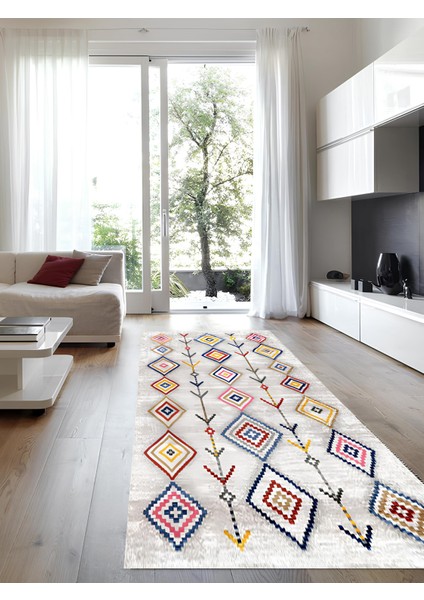 Kaymaz Taban Modern Premium Kalite Salon Mutfak Koridor Halısı Beyaz 4081