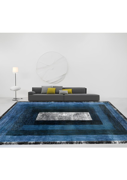 Kaymaz Taban Modern Premium Kalite Salon Mutfak Koridor Halısı Mavi 4089