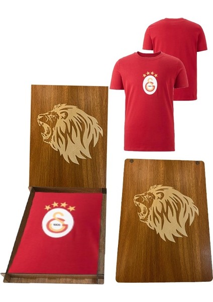 4 Yıldız Kırmızı T-Shirt Aslan Ahşap Kutulu