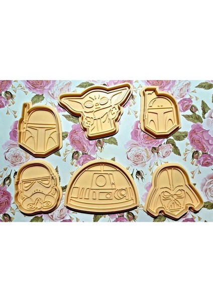 Star Wars Kurabiye Kalıbı Seti 6 Adet Boba Fett Darth Vader Mandalorian Helmet Baby Yoda R2d2
