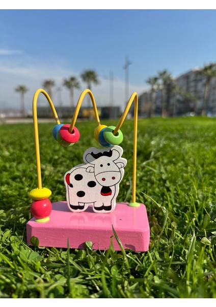 Çantalı Mini Inek Figürlü Helezon Koordinasyon Eğitici Öğretici Geliştirici Ahşap Oyuncak