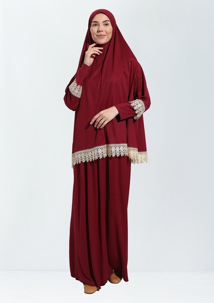 Dantelli Namaz Elbisesi Jarse Iki Parça