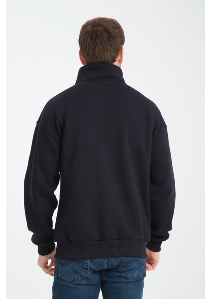 Oversıze Pamuklu içi Polarlı Dik Yaka Yarım Fermuar Sweatshirt fırsatları