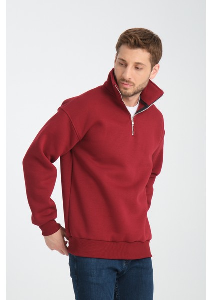 Oversıze Pamuklu içi Polarlı Dik Yaka Yarım Fermuar Sweatshirt modelleri