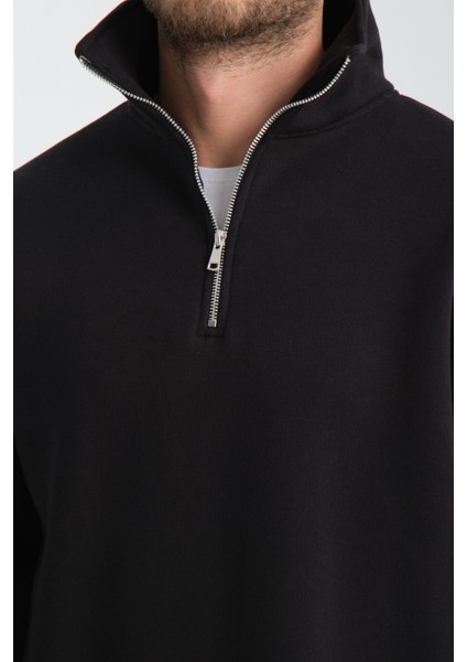 Oversıze Pamuklu içi Polarlı Dik Yaka Yarım Fermuar Sweatshirt indirimleri