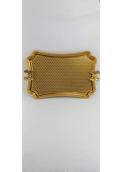 Kelebekli Metal Dikdörtgen Tepsi Sunum Tepsisi Gold, Petek Desenli. Söz Nişan Sunum Tepsisi fiyatları