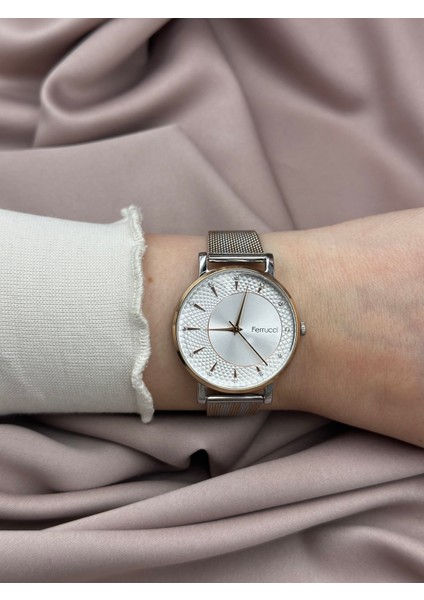 Gümüş-Rose Gold Hasır Ferrucci Kadın Kol Saati