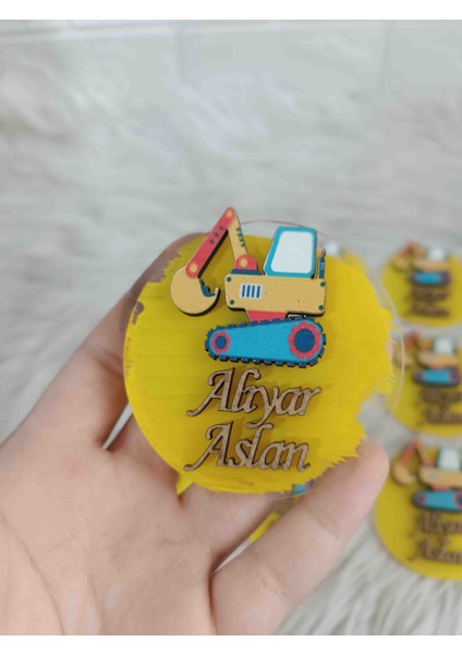 10 Adet Iş Makinesi Konsept Pleksi Magnet Yenidoğan Doğum Günü Mevlüt Hediyelikleri