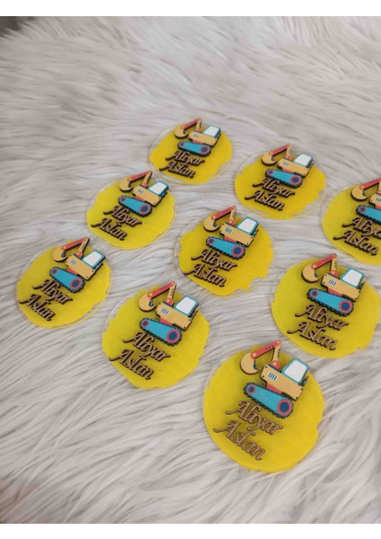 10 Adet Iş Makinesi Konsept Pleksi Magnet Yenidoğan Doğum Günü Mevlüt Hediyelikleri fiyatları