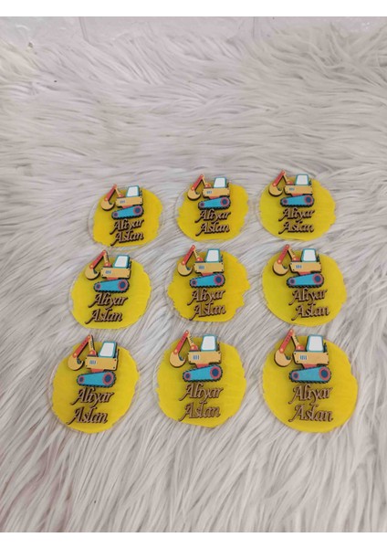 10 Adet Iş Makinesi Konsept Pleksi Magnet Yenidoğan Doğum Günü Mevlüt Hediyelikleri modelleri