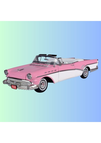 1957 Model Buıck Roadmaster Üstü Açık Pembe Renk 1:18 Ölçekli - Mavi Su Dünyası