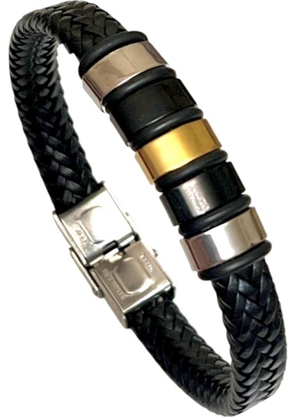 Deri ve Kararmaz Çelik Mixli Trend Model Erkek Bileklik 21 cm fiyatları