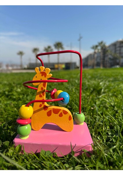 Çantalı Mini Pembe Tabanlı Zürafa Figürlü Helezon Koordinasyon Eğitici Öğretici Geliştirici Ahşap Oyuncak fırsatları