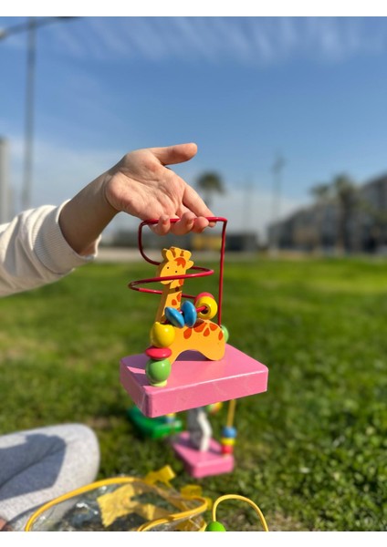 Çantalı Mini Pembe Tabanlı Zürafa Figürlü Helezon Koordinasyon Eğitici Öğretici Geliştirici Ahşap Oyuncak indirimleri
