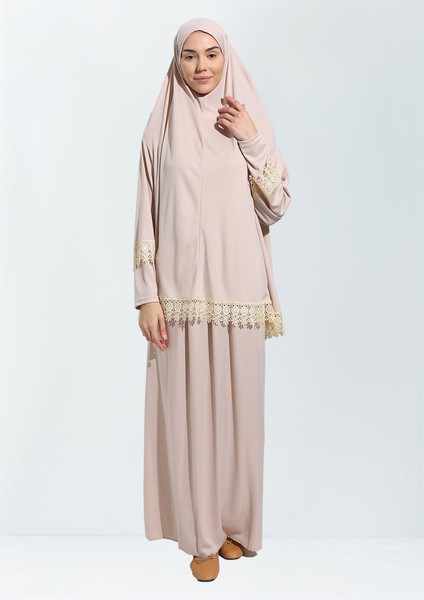 Dantelli Namaz Elbisesi Jarse Iki Parça