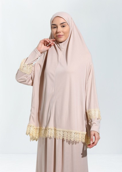 Dantelli Namaz Elbisesi Jarse Iki Parça modelleri