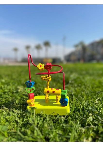Çantalı Yeşil Tabanlı Mini Figürlü Zürafa Helezon Koordinasyon Eğitici Öğretici Geliştirici Ahşap Oyuncak modelleri